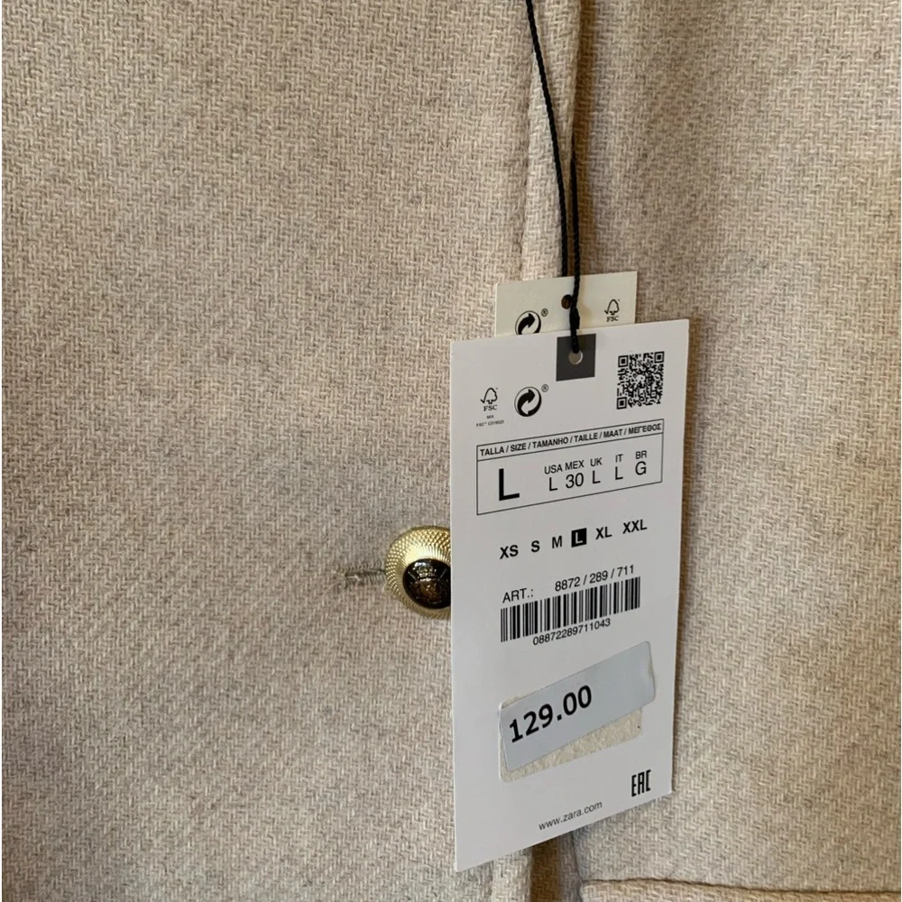 ZARA Wool Double Breasted Peacoat Tan Large - Picture 10 of 10